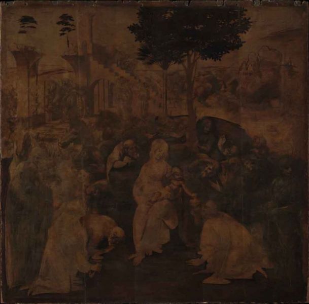 The Adoration of the Magi (1481-2) by Leonardo da Vinci, before its recent restoration