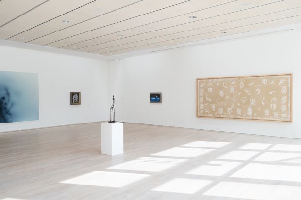 Tillmans Freischwimmer image beside works by Picasso, Matisse and Max Earnst. Photograph by Wolfgang Tillmans.