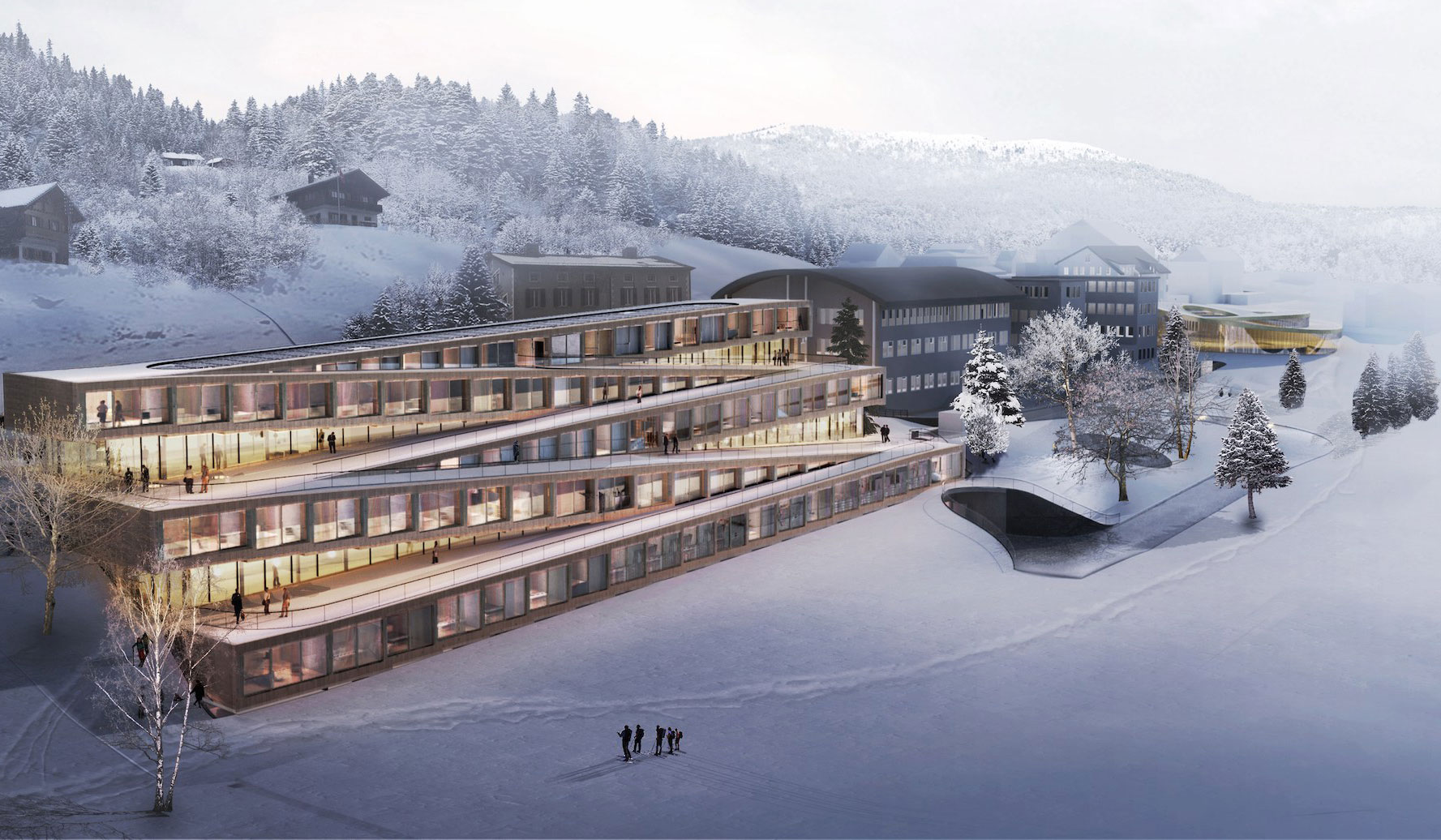 A rendering of the Audemars Piguet Hotel des Horlogers by Bjarke Ingles Group. Image courtesy of BIG.dk
