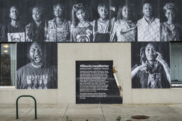 Morgan State University’s Inside Out project, #BlackLivesMatter, at 1400 Greenmount Ave, Baltimore. Photography by Kelli Williams and Christopher Metzger