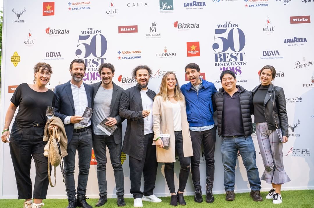 Rodolfo Guzmán (third from left) and Virgilio Martinez (third from right) in Bilbao. Image courtesy of the World's 50 Best Twitter account