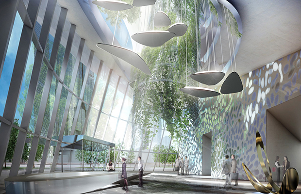 Interior renderings for Flying Garden Tower  by Coop Himmelb(l)au - photo courtesy Coop Himmelb(l)au