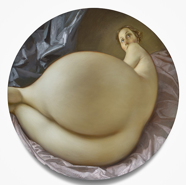 Nude in a Convex Mirror, 2015; oil on canvas; 42 inches diameter (106.7 cm); courtesy of the artist and Gagosian Gallery. (c) John Currin.