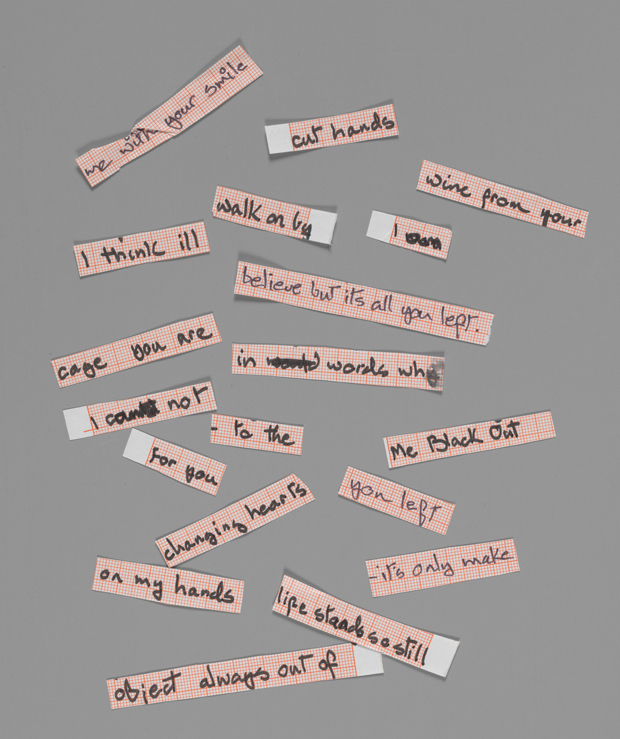 Cut up lyrics for Blackout from Heroes 1977 copyright The David Bowie Archive 2012 image courtesy V&A Images