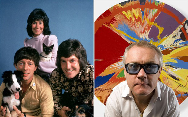 Blue Peter presenters circa 1975 and Damien Hirst 