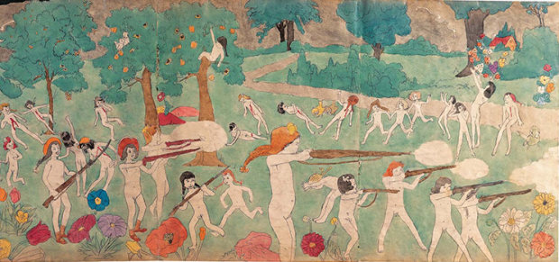 Detail from untitled (double-sided), illustration for In the Realms of the Unreal (mid 20th century) by Henry Darger.