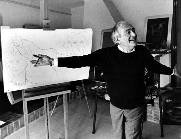 Elmyr de Hory with one of his Matisse-style drawings in 1969