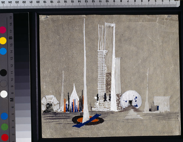 Ivan Leonidov, United Nations Building, 1947-48, gouache, watercolour, pencil, tracing paper, white highlightings. Tchoban Foundation
