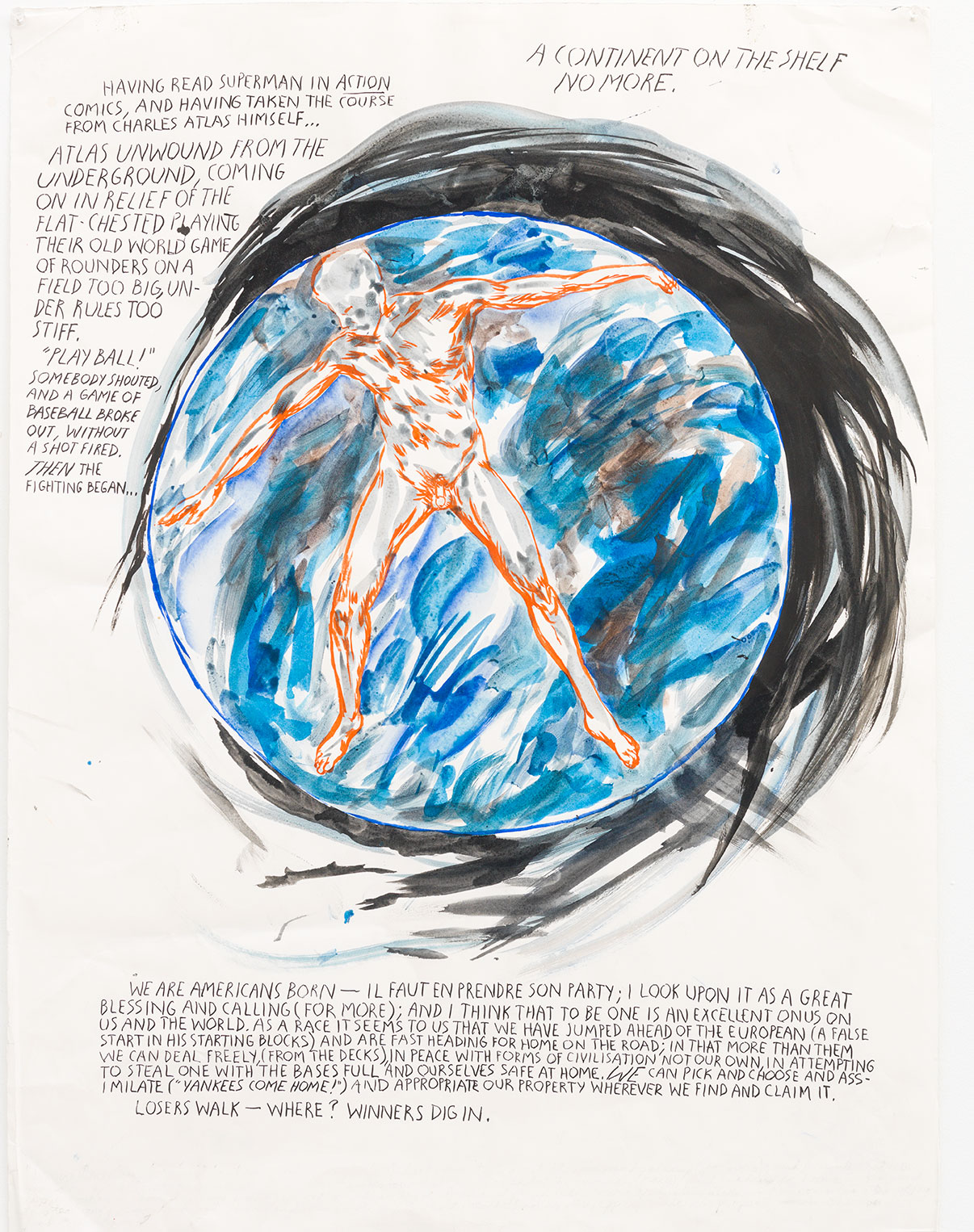 Raymond Pettibon, No Title (Having read superman), 2003. Pen and ink on paper, 30 ¼ x 22 ½ in (76.8 x 57.1 cm). Courtesy David Zwirner, New York/London. As featured in Raymond Pettibon: A Pen of All Work