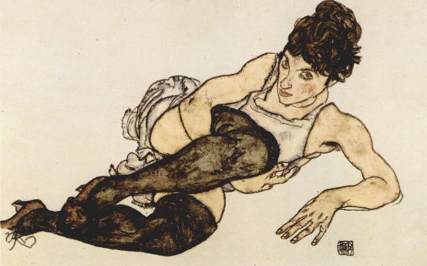 Woman with Green Stockings (1917) by Egon Schiele 