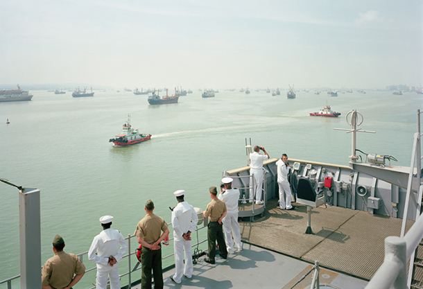 Manning the Rail, USS Tortuga,  Java Sea, 2010 by An-My Lê. From Events Ashore