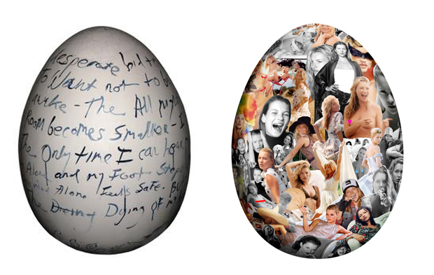 From right: Tracey Emin and Bruce Weber's contributions to the Big Egg Hunt