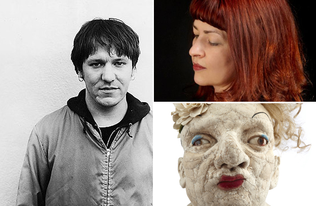 Artist Michele Howarth Rashman (top right) her sculpture 'He Calls Himself Margaret' (bottom right) and the musician Elliott Smith (left) who features on her playlist this week