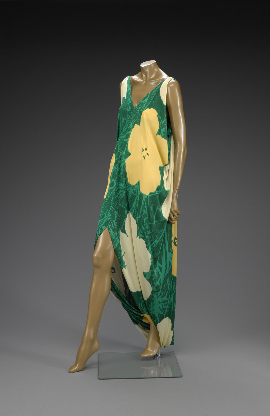 Halston silk dress, 1972, based on Warhol's flowers paintings, 1964