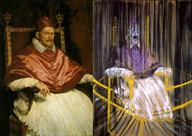 Diego Velazquez Pope Innocent X 1650. Study after Velazquez's Portrait of Pop Innocent X 1953 © The Estate of Francis Bacon. All rights reserved.