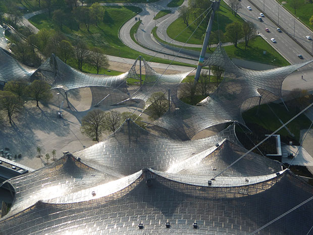 Frei Otto roofing for main sports facilities in the Munich Olympic Park (1968-72)