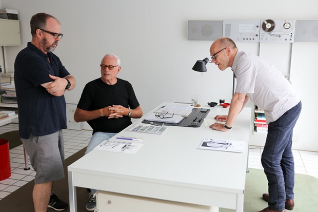 Gary Hustwit, Dieter Rams, and designer Erik Spiekermann during filming. Image courtesy of Hustwit’s Kickstarter page
