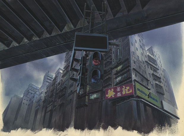 Background for Ghost in the Shell (1995), Shot No. 335 Gouache on paper, cut out, acrylic on transparent folio 280 x 380 mm Illustrator: Hiromasa Ogura © 1995 Shirow Masamune / Kodansha ? Bandai Visual ? Manga Entertainment Ltd. Image courtesy of the Museum for Archiectural Museum
