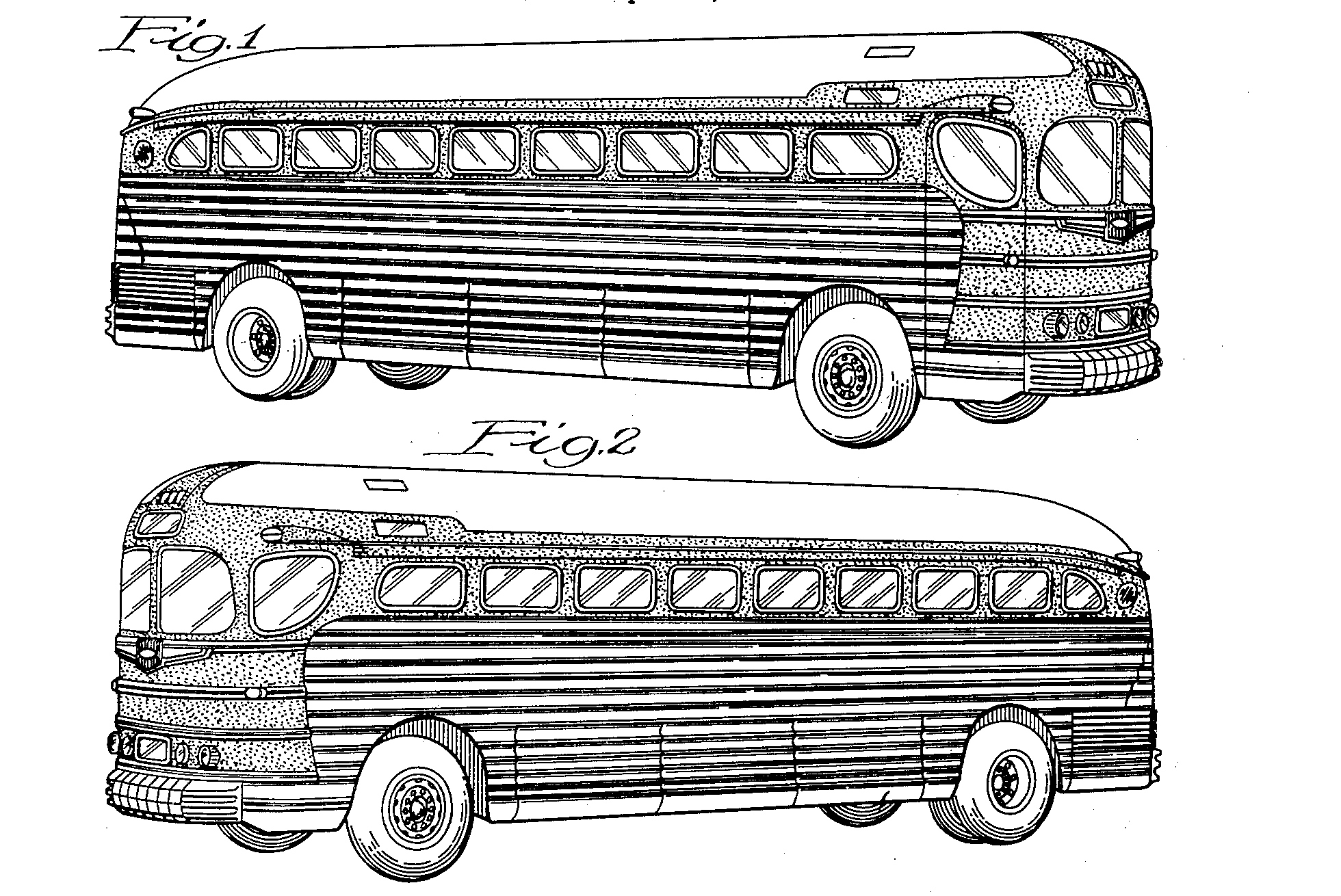 Greyhound Motor Coach, Raymond Lowey, for Greyhound Corporation, 1940/1941. Patent Number: USD 127,174, U.S. Patent Office - from Patented