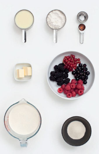 The ingredients for Berry ice cream with a crumble topping, from Simple and Classic