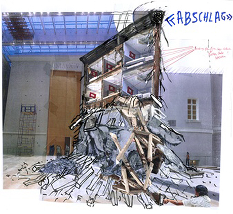 Thomas Hirschhorn, Preparatory sketch for “Abschlag”, 2013. Courtesy the artist.