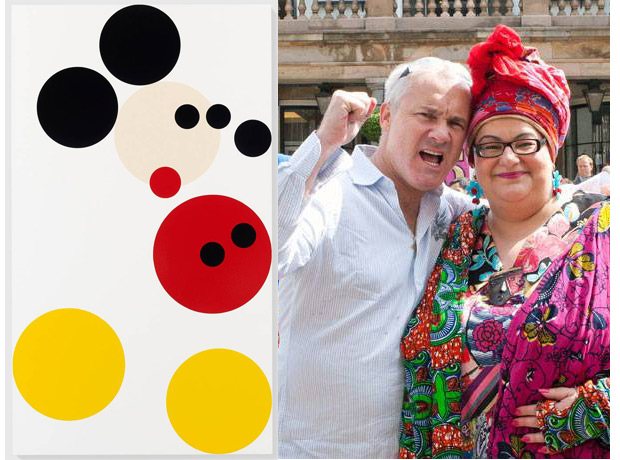 Mickey (2012) by Damien Hirst; Hirst and the Kids Company founder Camila Batmanghelidjh