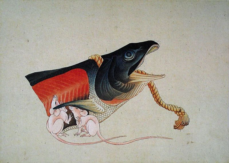 Salmon head and trats (1833-39) by Hokusai. As reproduced in our Hokusai monograph
