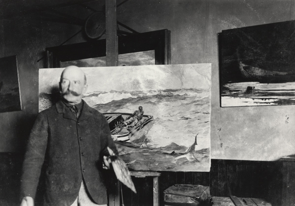 Winslow Homer with 'The Gulf Stream' in his studio, ca. 1900, gelatin silver print, by an unidentified photographer. Image courtesy of Bowdoin College Museum of Art
