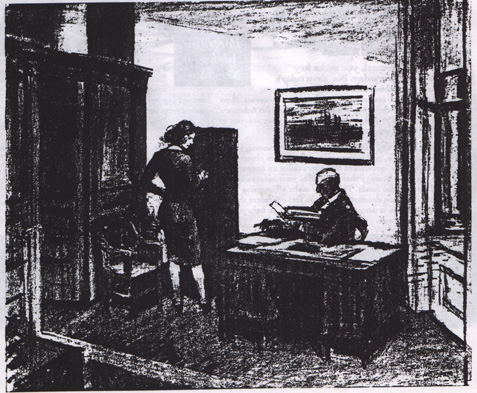 Preparatory drawing for Office at Night (1940) by Edward Hopper 