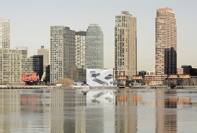 An early rendering of the Hunters Point Community Library in Long Island City, as viewed from Manhattan. Image courtesy of Steven Holl