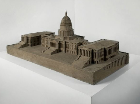 Alistair Mackie, Mud Hut (2005) mud, straw, and horse manure 135cm x 76cm x 76cm (An architectural model of the Capitol building in Washington)