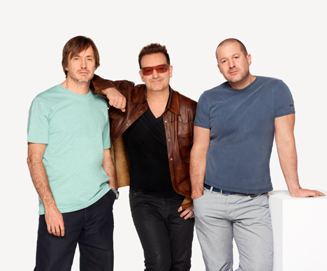Left to right: Marc Newson, Bono, Jonathan Ive