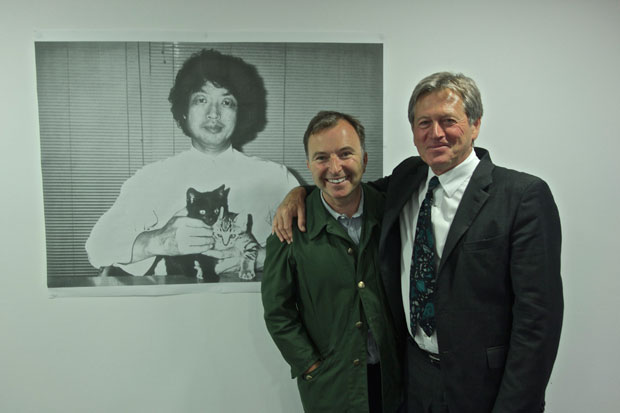 John Pawson - wearing the tie Shiro Kuramata gave him - and audience member and Wallpaper* editor Tony Chambers (with Kuramata pictured in the background)