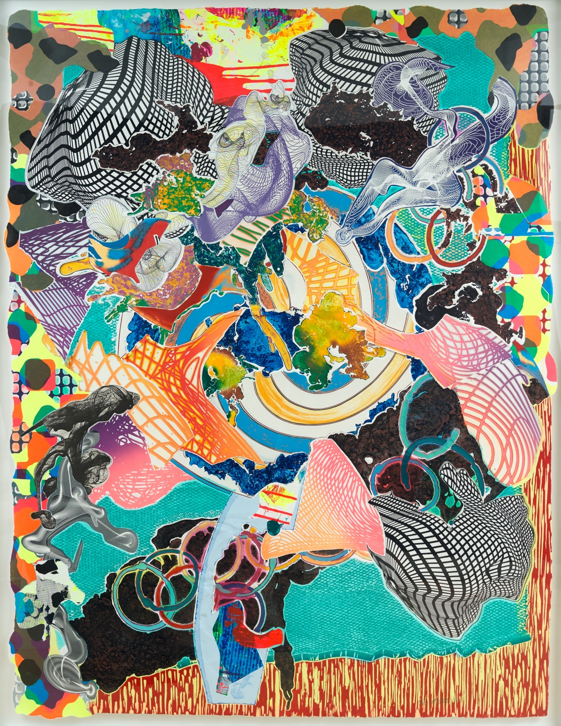 Juam, State I (1997) by Frank Stella. Hand colored relief, woodcut, etching and aquatint on paper,