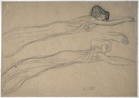 Two Studies for the Floating Figures of the ‘Longing for Happiness’ in the ‘Beethoven Frieze’ (1901–1902) by Gustav Klimt