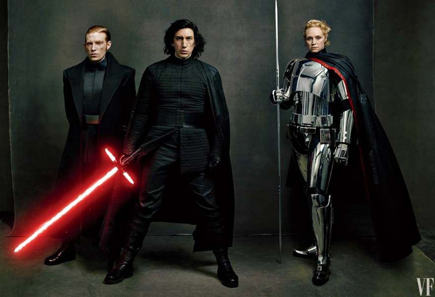 Domhnall Gleeson, Adam Driver and Gwendoline Christie photographed by Annie Leibovitz for Vanity Fair. Image courtesy of Vanity Fair