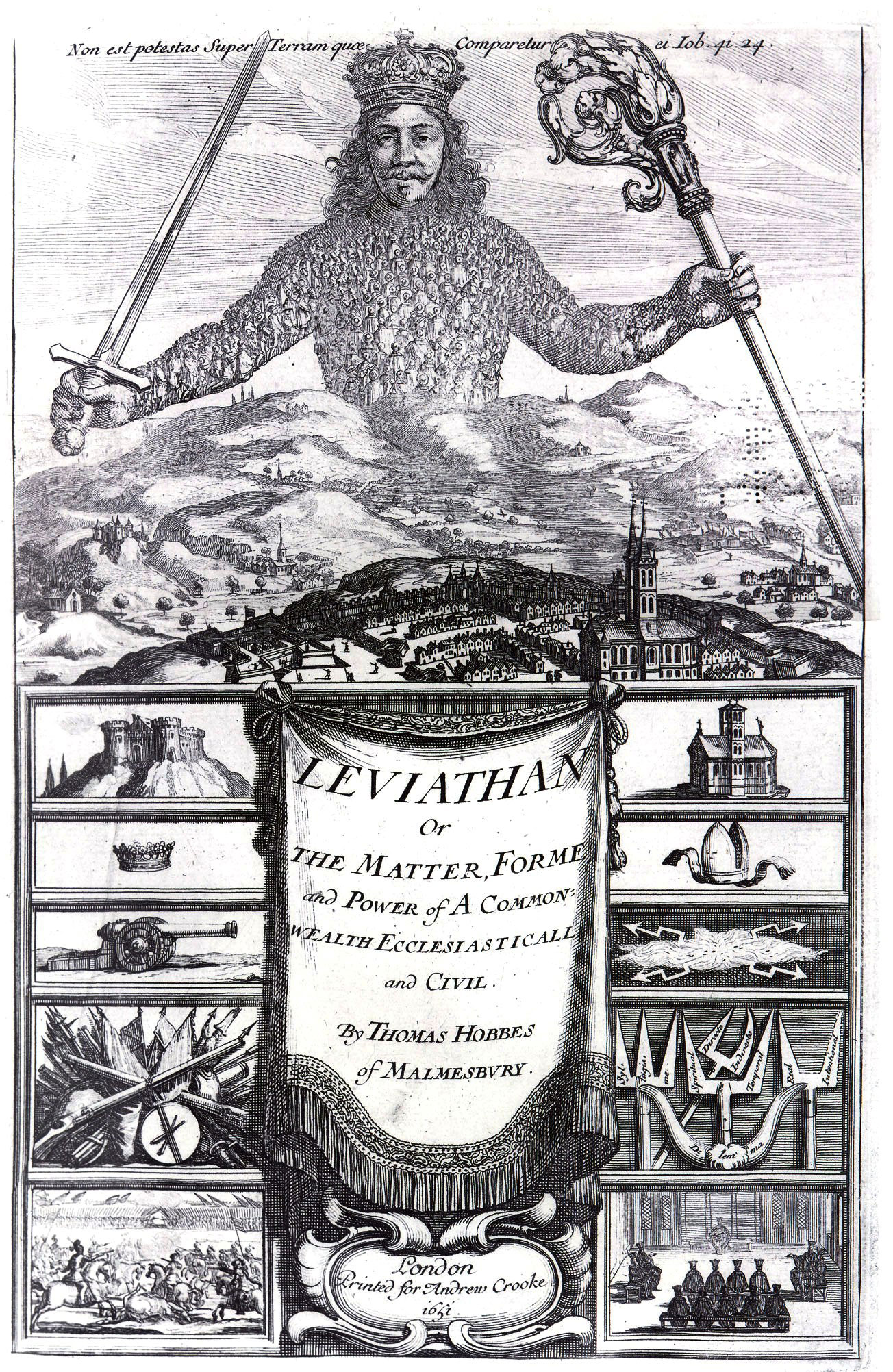 The frontispiece for Leviathan (1651) by Thomas Hobbes, etching by Abraham Bosse. From Body of Art