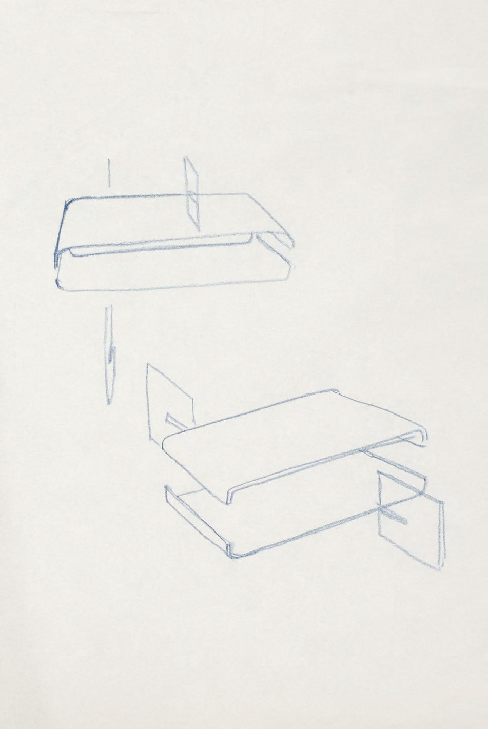 Development sketches of Loop Table, ink on tracing paper, 1996