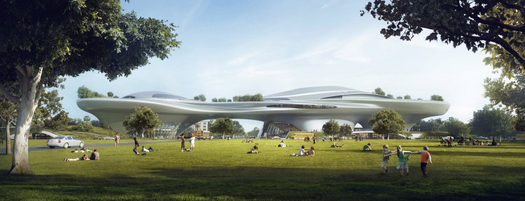Los Angeles concept design renderings for the Lucas Museum of Narrative Art by MAD Architects. Image courtesy of Lucas Museum of Narrative Art.