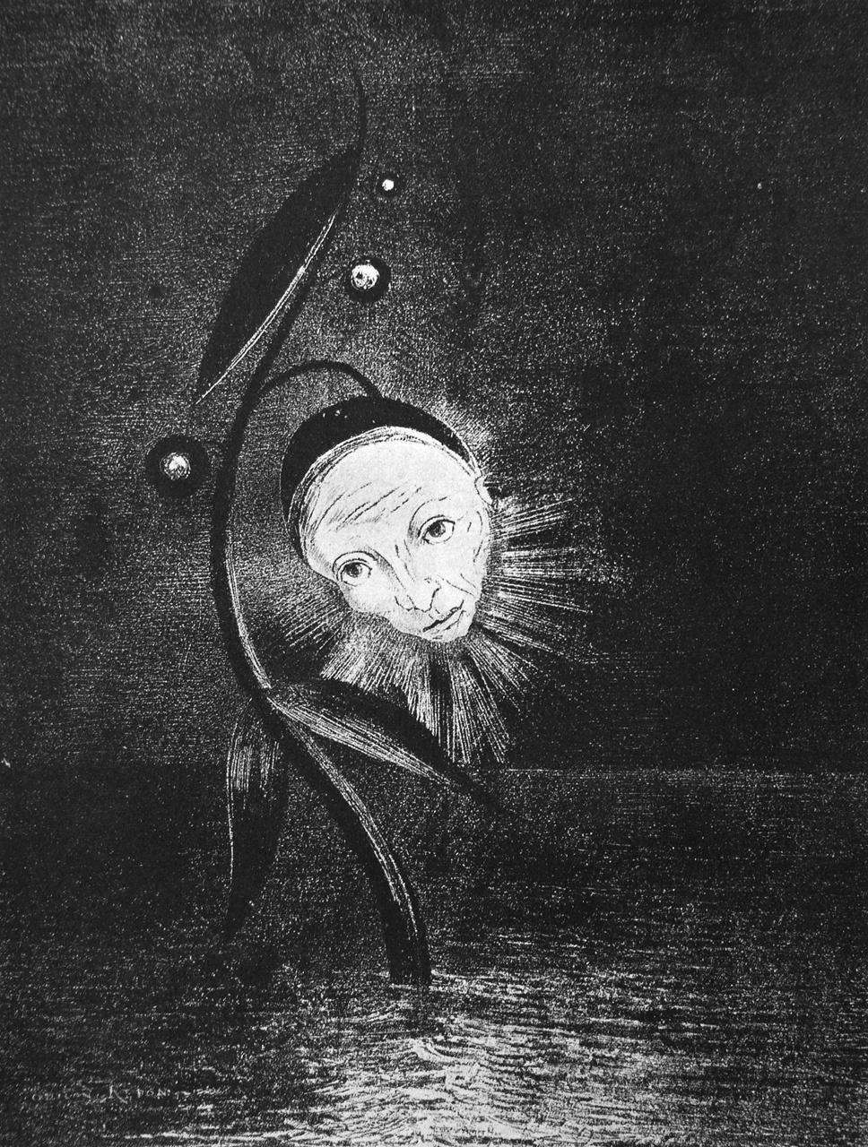 The Marsh Flower, A Sad Human Head (1885) by Odilon Redon. As reproduced in Art in Time