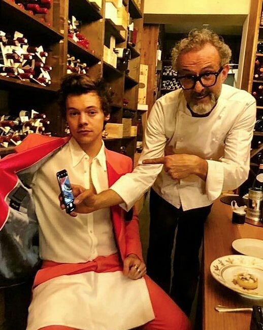 Harry Styles and Massimo Bottura in the cellar of Osteria Francescana