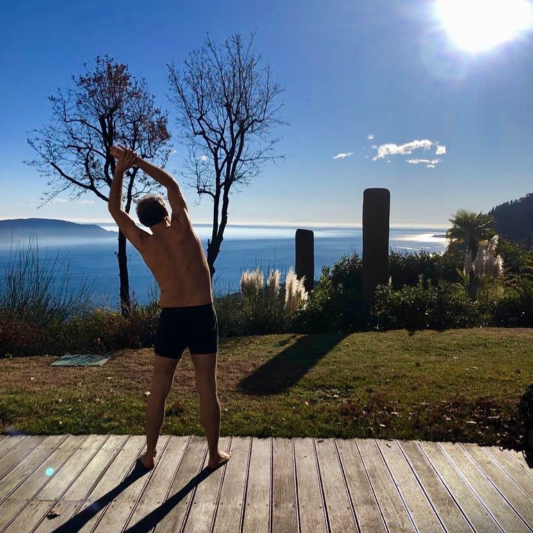 Massimo Bottura takes up yoga for 2019. Image courtesy of the chef's Instagram