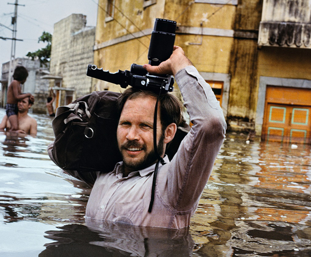 Steve McCurry in the Monsoon floods, Porbander, India, 1983