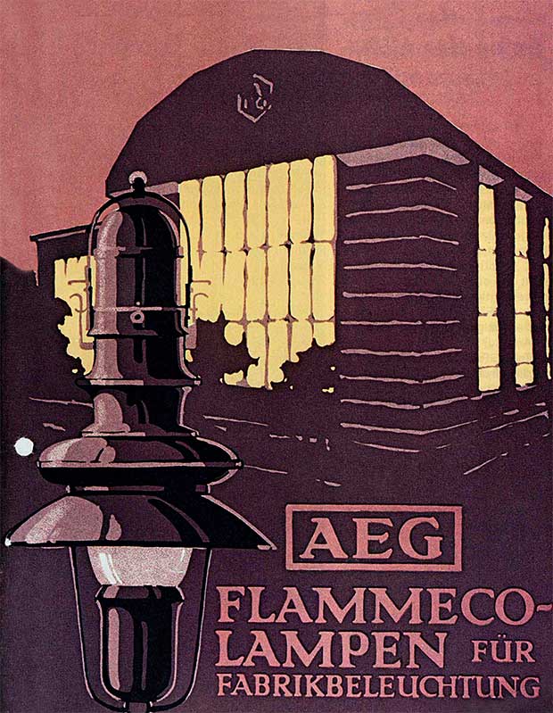 Peter Behrens, poster design for the Allgemeine Elektrizitäts-Gesellschaft (AEG) Behrens's Turbine Factory is shown in the background