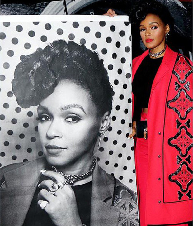 Janelle Monáe with her Inside Out print at last night's awards. Image courtesy of the singer's Instagram account