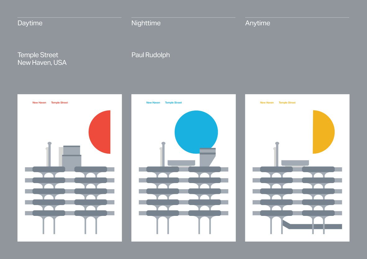 A series of Temple Street parking garage posters by Peter Chadwick