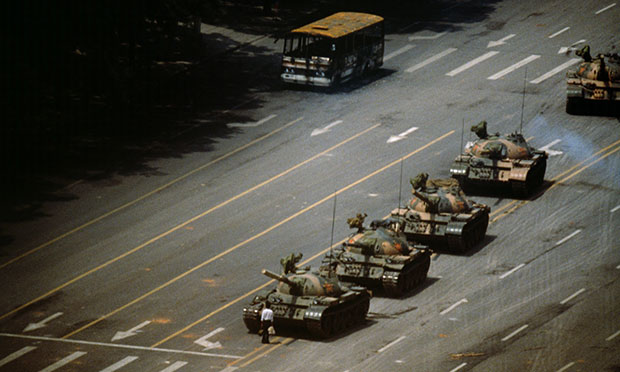 Tank Man, Tiananmen Square, Beijing, China, 1989 by Stuart Franklin. As reproduced in Franklin's book The Documentary Impulse