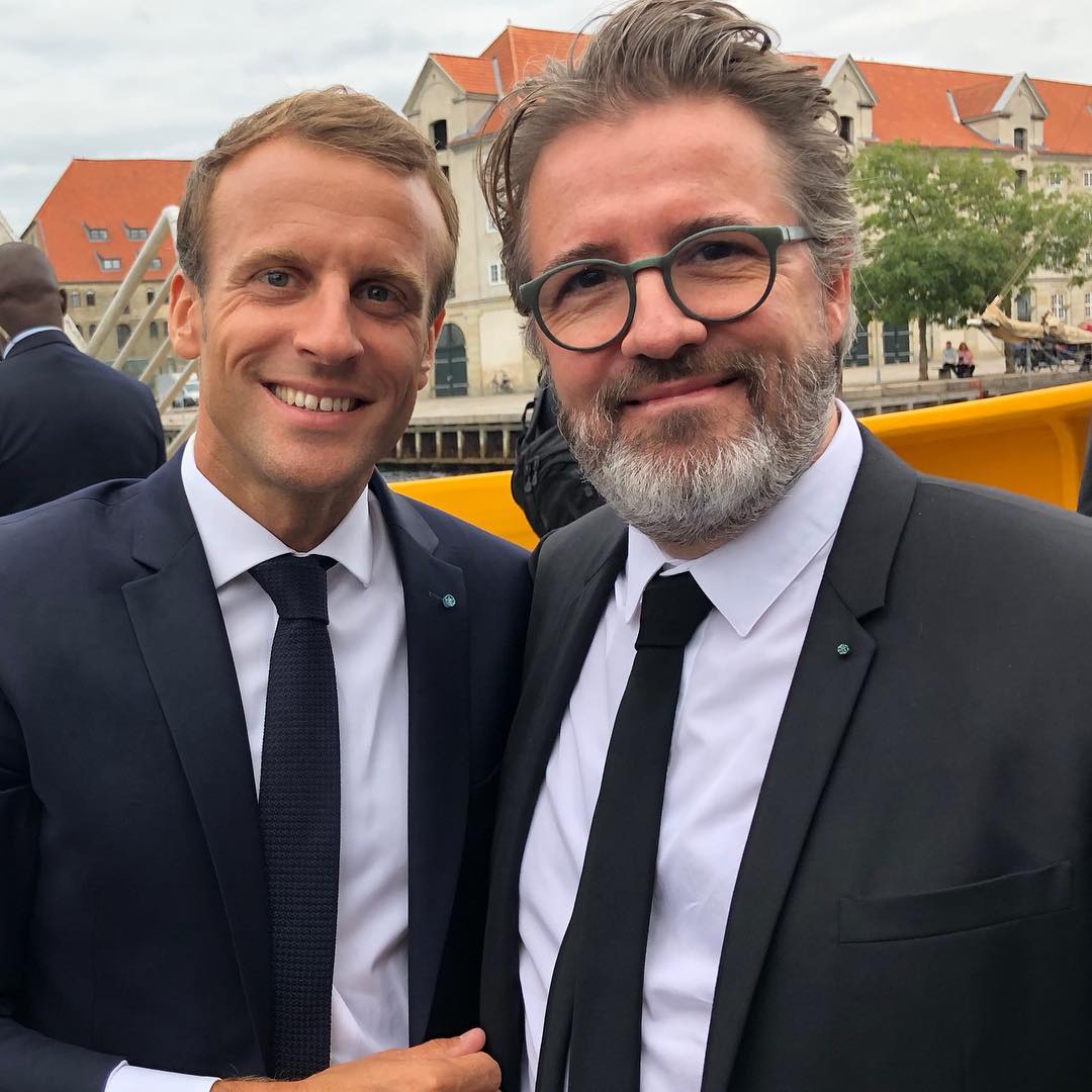 Olafur Eliasson and Emmanuel Macron in Copenhagen. Image courtesy of Eliasson's Instagram
