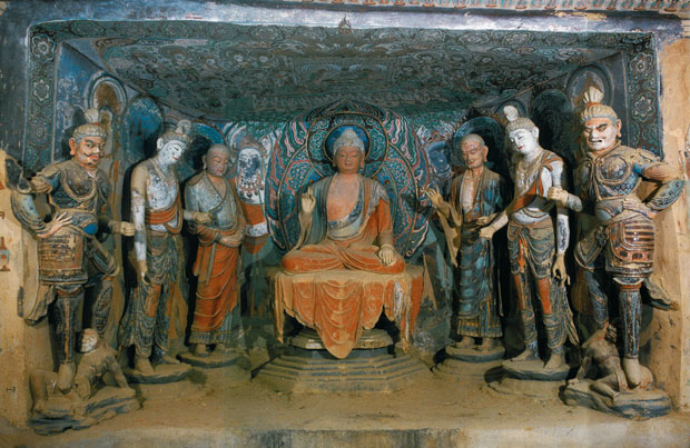 Tang Dynasty Buddha with Attendants, 8th Century AD
