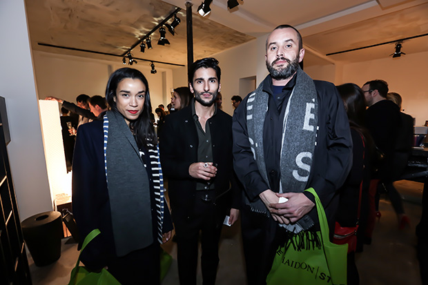 Nicolas Poillot and Maud Lepetit of Études Studio (left and right), with Wallpaper* City Guide's Nabil Butt (centre), at the Wallpaper* City Guide party.  Photo by Camille Zerhat for tendaysinparis.com